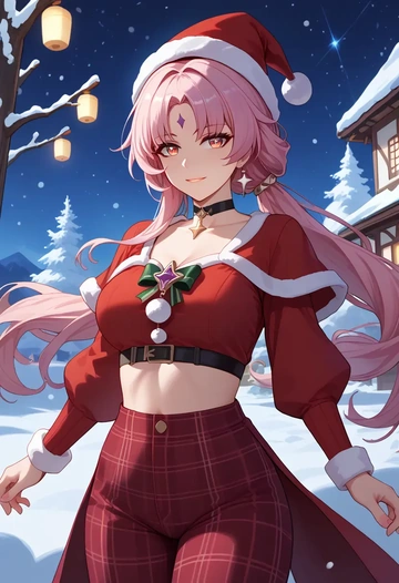 star rail,fu xuan,Christmas,plaid trousers  - AI generated anime art